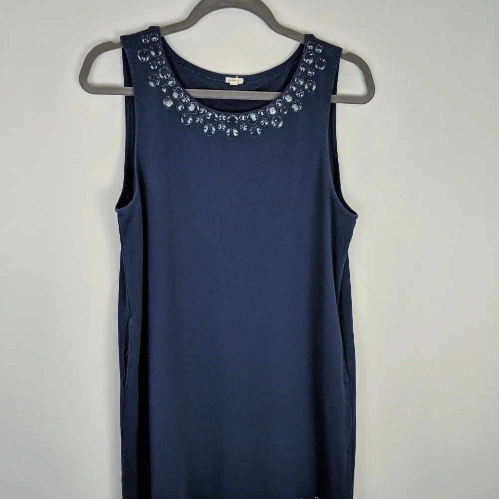 J. Crew Womens Embellished Sleeveless Shift‎ Dress Size L Pockets Blue Career